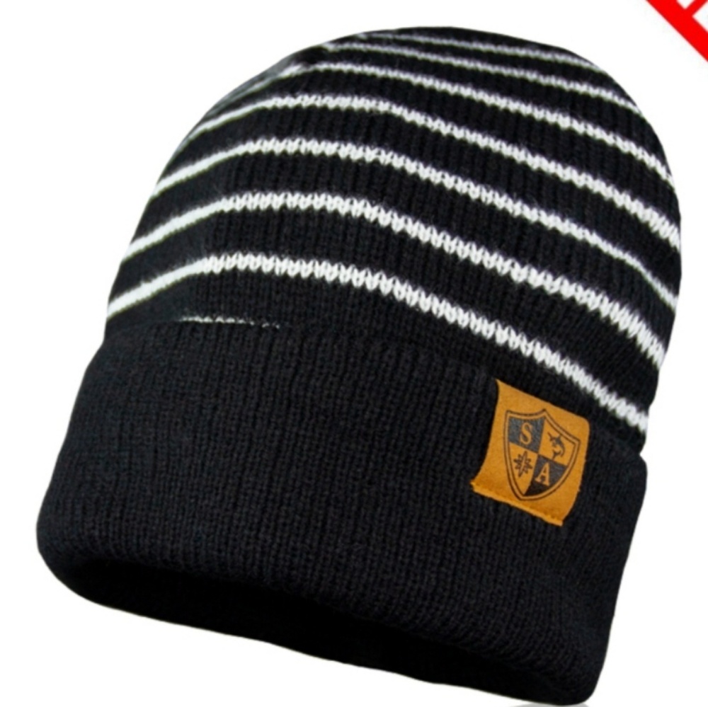 Black with white stripes beanie